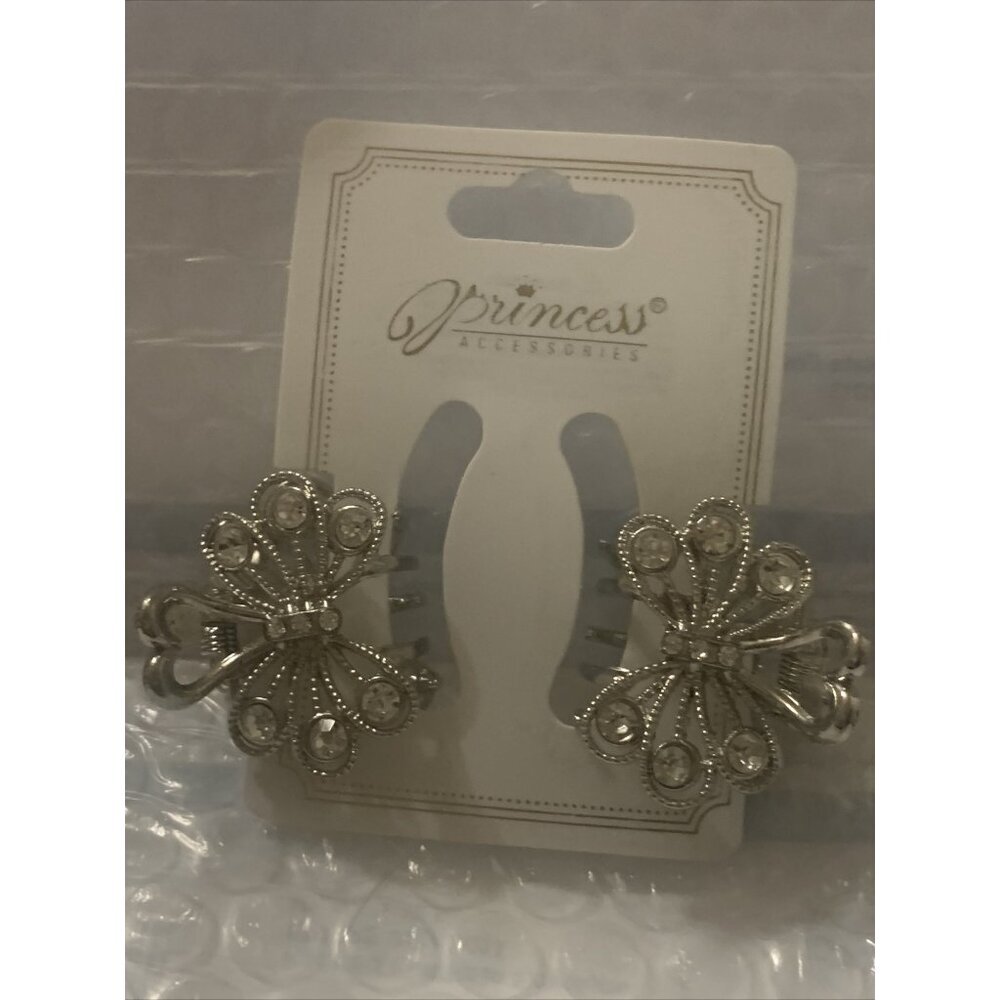 Princess Accessories silver colored diamond rhinestones hair clips new